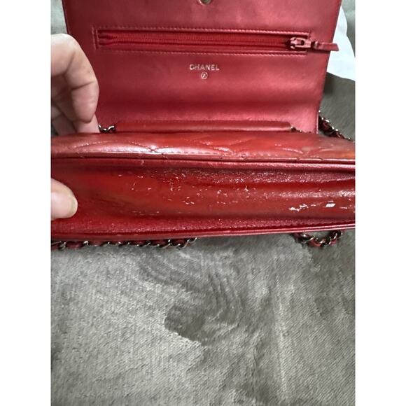 Authentic Chanel Boy Wallet On Chain WOC Metallic Red Leather W COA READ - Picture 8 of 15